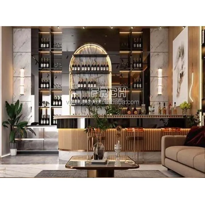 Oem Western Style Simple Service Checkout Marble Top  Wooden Curved Bar Reception Counter Design Divider Bar
