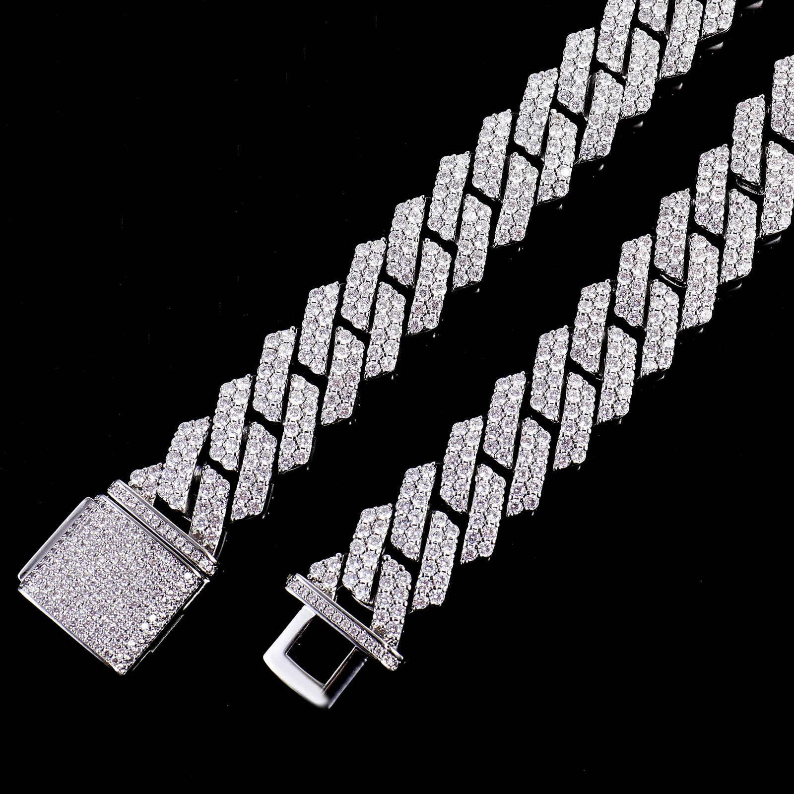 Mens Cuban Link Chain Miami Iced Out Diamond Cut Moissanite Cuban Chain