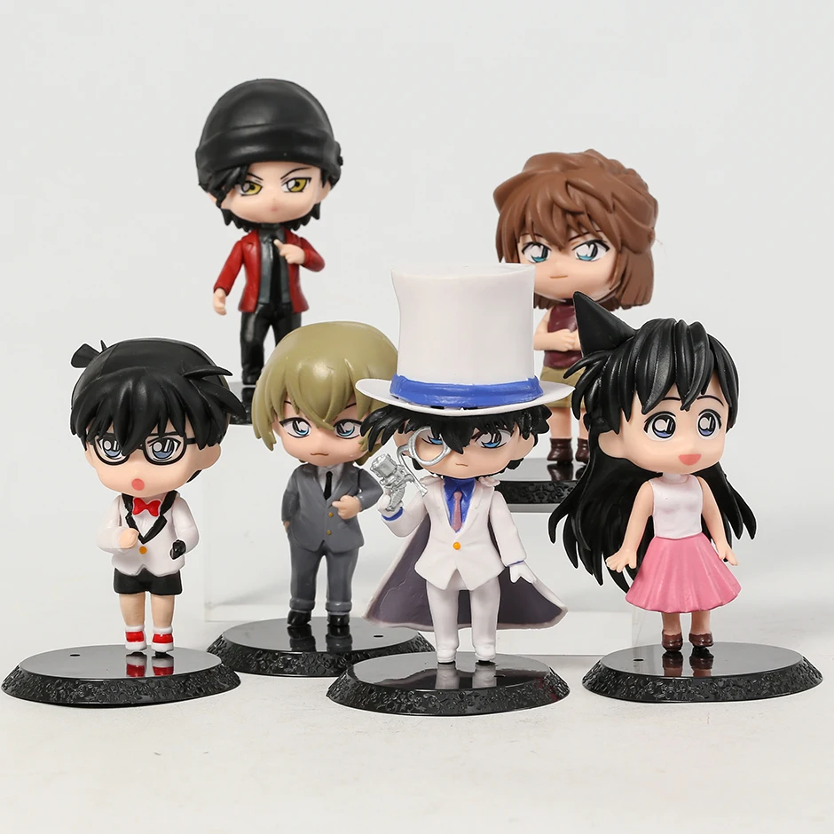 6PCS/SET Detective Conan with Base Anime Figure Model Toy for Kids 10cm Action Figures Figurine