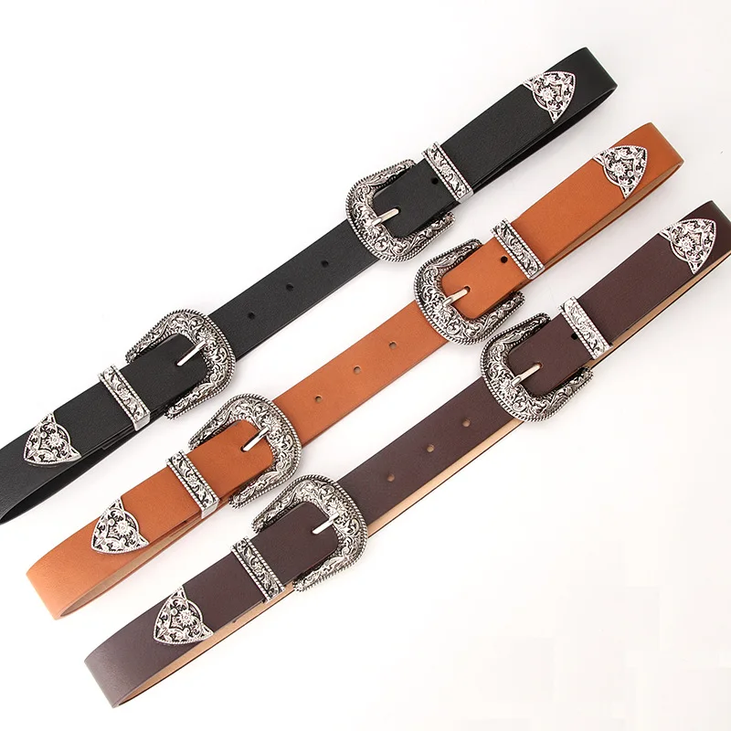 RW Black Brown Coffee Double Buckle Retro Cowgirl Waist  display picture 1