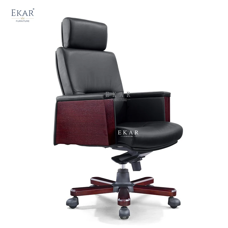 Executive Top-Grain Leather Office Chair with Padded Armrests