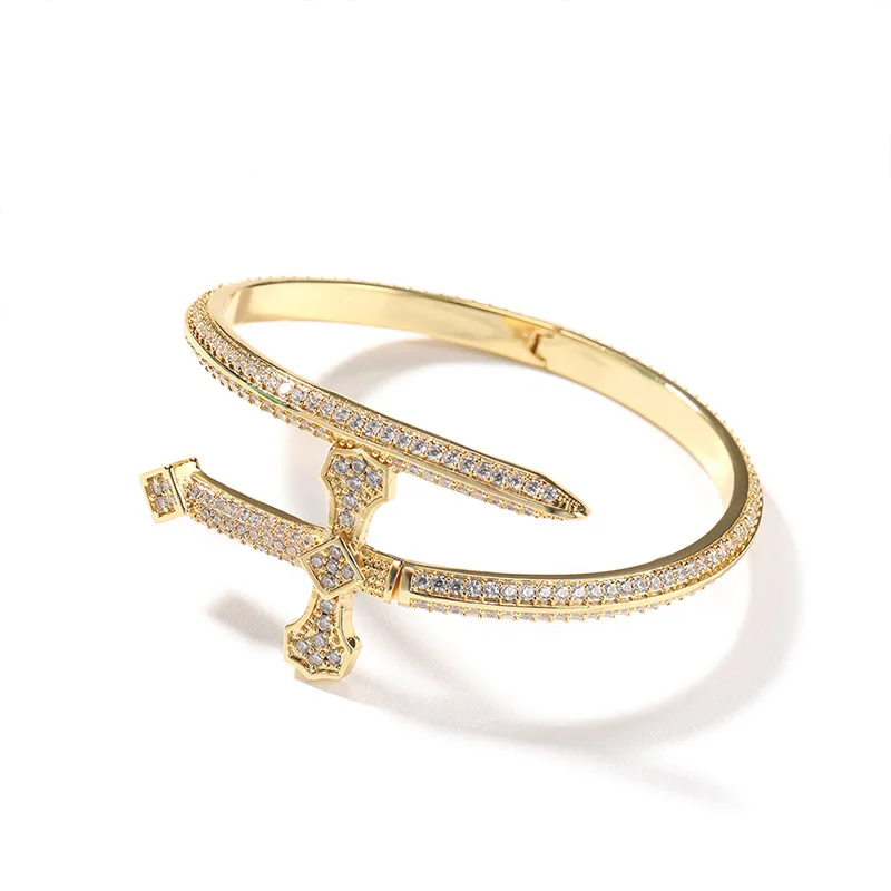 Hip Hop 18K Gold Iced Out Orthodox Cross Bangles Jewelry