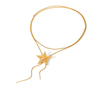 MW 18K PVD Gold Plated Stainless Steel Jewelry Trendy Minimalist Star Pull Out Adjustable Link Chain Necklace for Parties