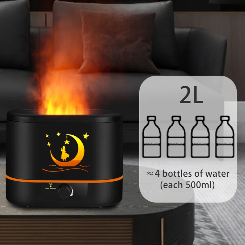 Desktop 2L Fire Diffuser Essential Oil Flame Humidifier Diffuser Household Flame Aroma Diffuser