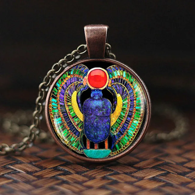 Symbol of Strength Egyptian Scarab Glass Dome Pendant Necklace Ancient Eye of Horus Egypt Jewelry Fashion Charm Women Gift