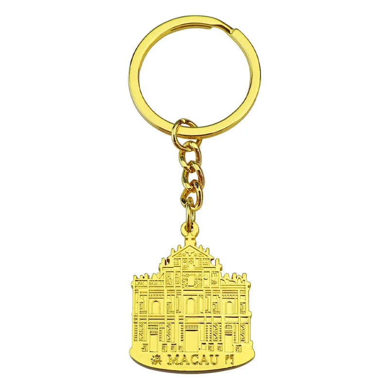 Wholesale Metal Macau Building Custom Logo Key Chain Tourist Souvenir Car Key Ring Gift Keychain