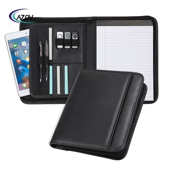 Black Fashion Business USB Charger Organizer A4 Zippered Faux Leather File Folder Portfolio