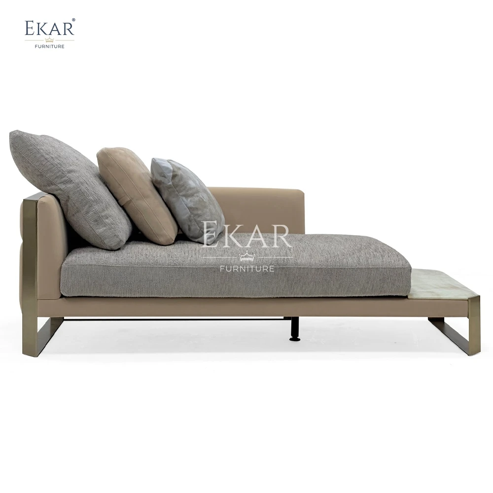 Modern Elegance Wood Chaise Lounge Marble Champagne Gold Bean Bag with Sponge Fill Versatile Use Villas Apartments Schools Malls