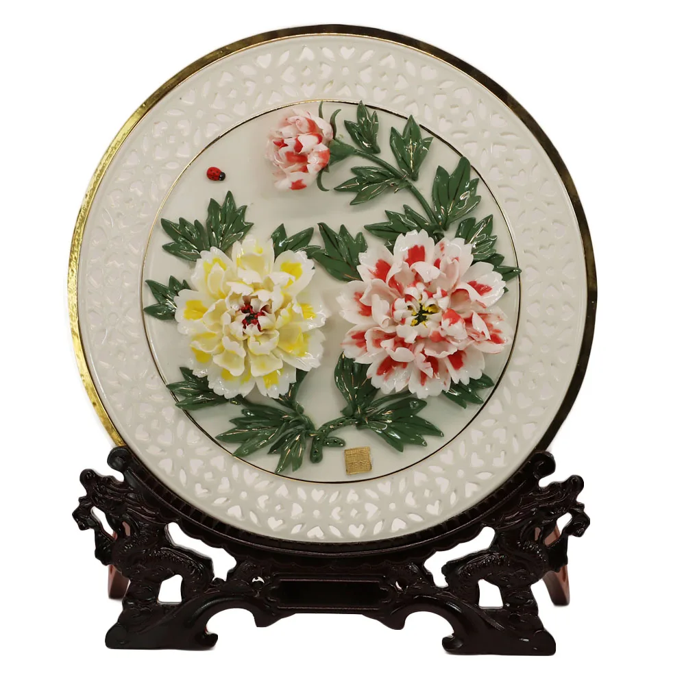 High Quality Custom Logo Porcelain Souvenir Plate Floral Trimmed Ceramic Decorative Plates Ceramic Ornament manufacture