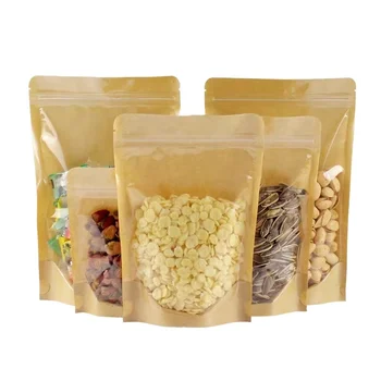 Factory Price Food Packaging Bag Stand up Pouch Bag with Clear Window Kraft Paper XR Custom PE Security Bread Bag Milk Candy