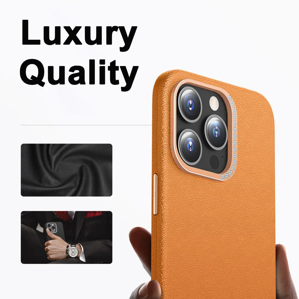 Leather Mobile Phone Cover For Iphone 15 14 13 12 11 Xr Xs Max Pro Plus Simple Case Camera Frame With Diamonds Sjk453 Laudtec factory