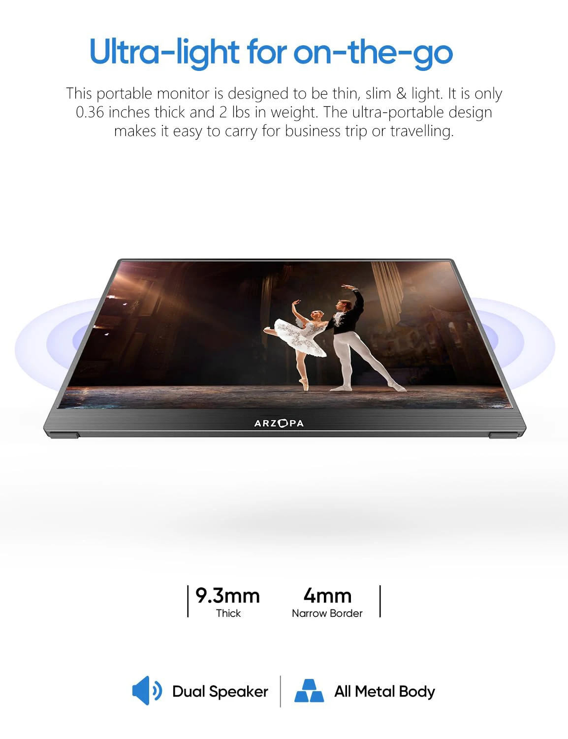 Arzopa Portable Monitor - 15.6 Inch 1080P IPS Touch Screen