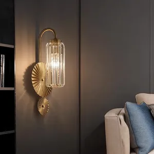 American Retro Crystal Wall Lamp with Luxury Light Iron Body for Bedroom Living Room Corridor & Aisle Bracket Light