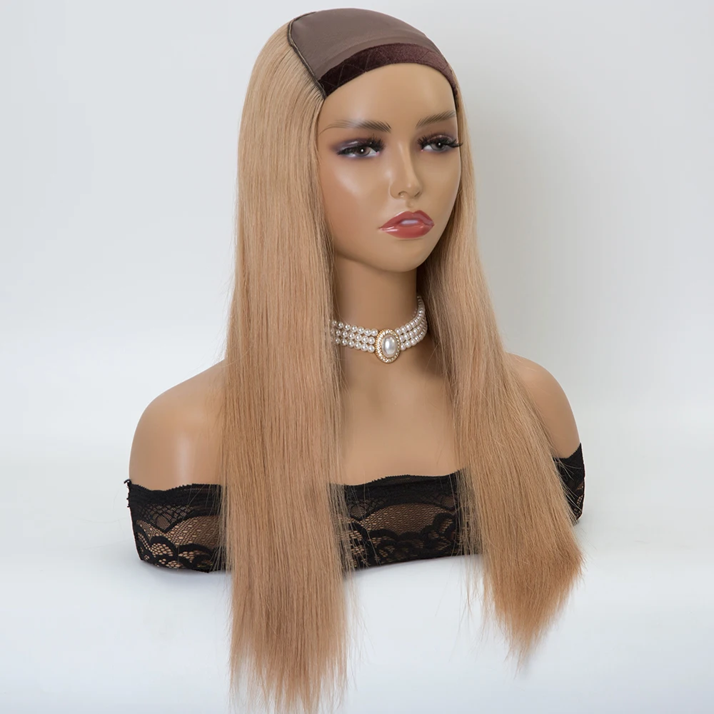 PR9 Light brown color 16 inch 150% density straight texture machine weft U-part Hat wig