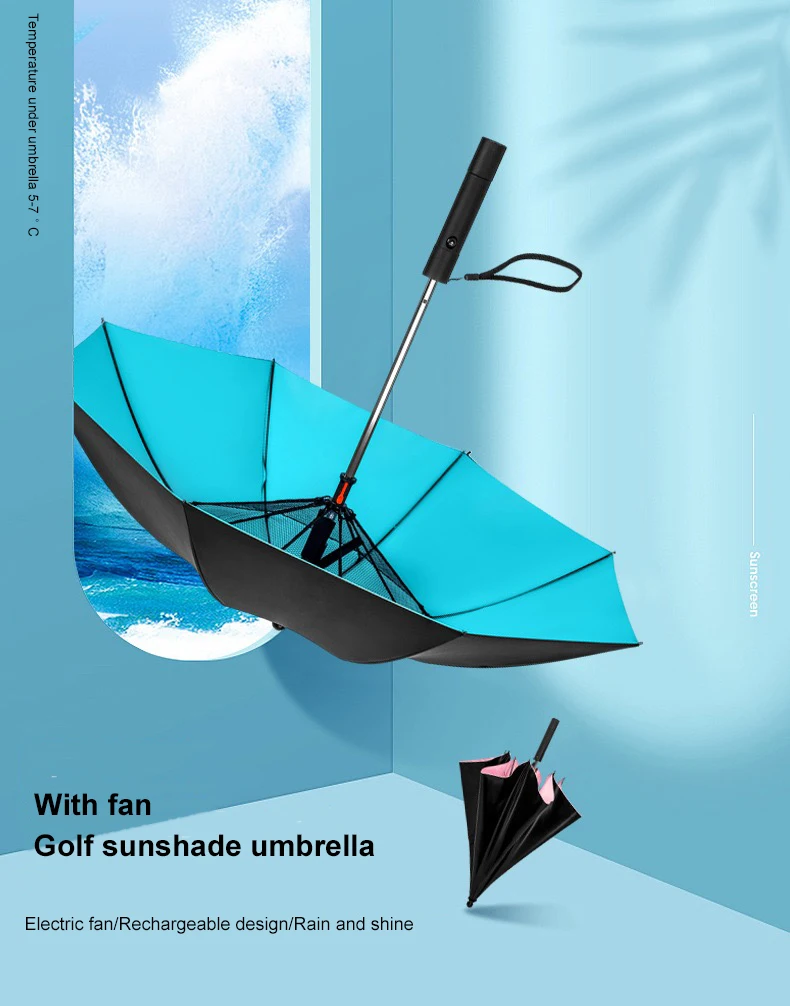 Umbrella With Fan Waterproof Solar Mist Fan Straight Fan Umbrella With Water Spray Mist Umbrella