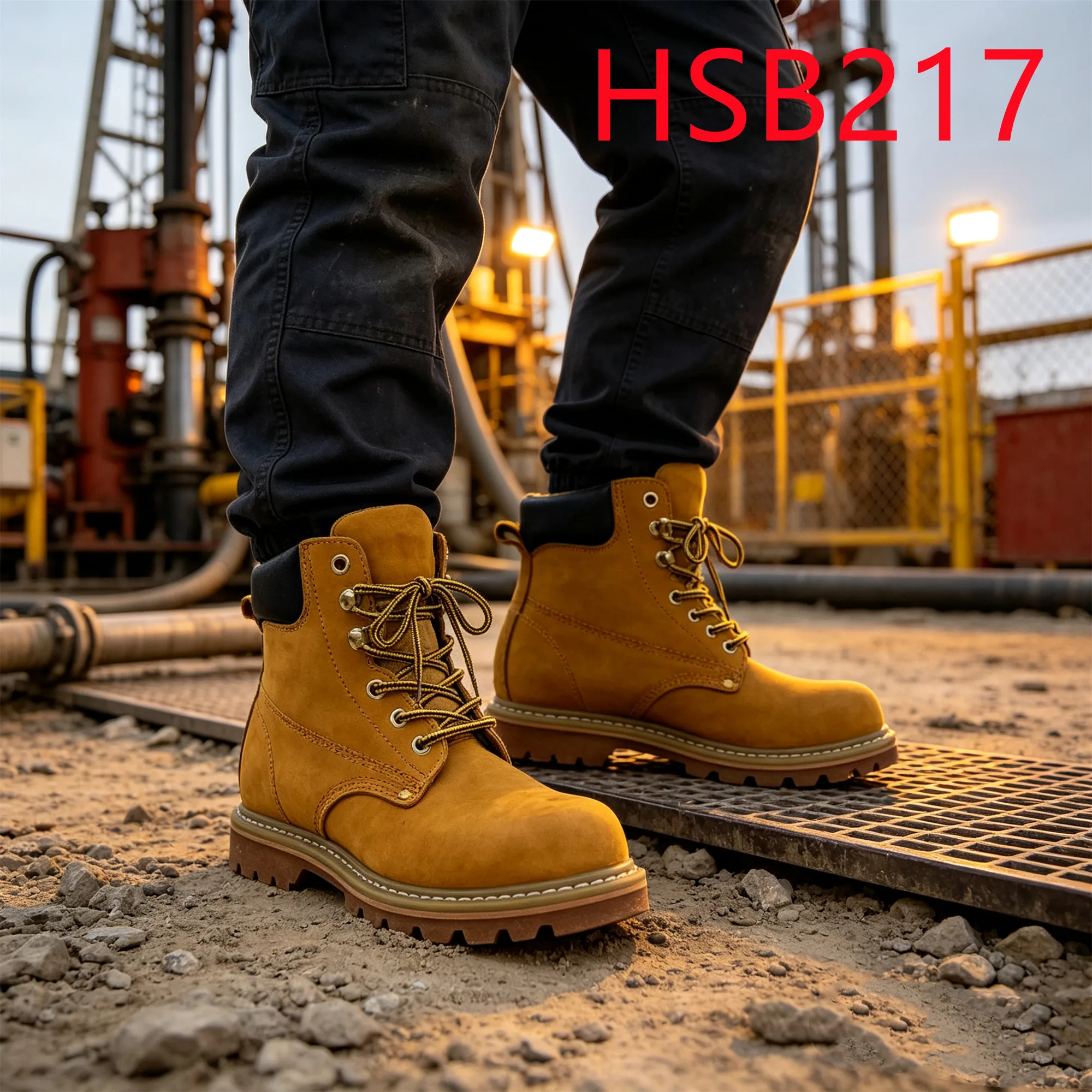 HY,Heavy Industry Goodyear Rubber Sole Honey Color Safety Shoes Repair Service Anti-hit&puncture Hua Singh PPE Work Boots HSB217