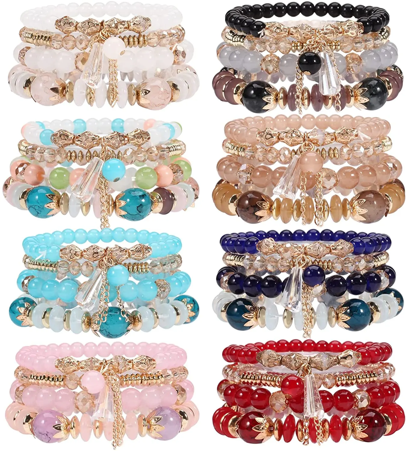 Bracelet Bohème Pierre Naturelle Et Pompon – Rose – Fait Main