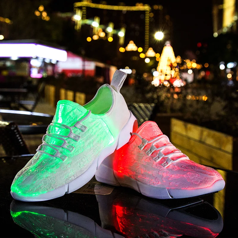 Wholesale Rechargeable Luminous Fiber Optical Light up USB Glow in the Dark  Kids LED Shoes Sneakers for Women Festivals Dancing