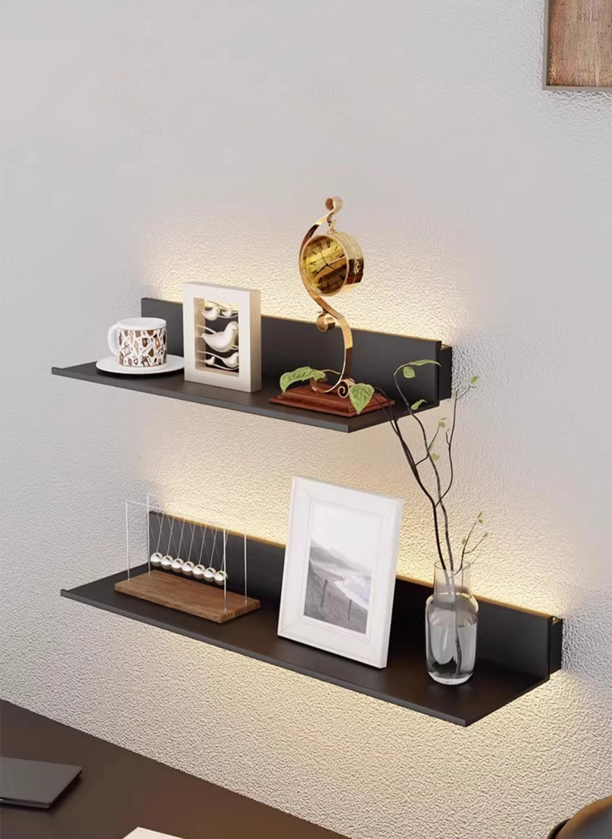 modern home decor with LED lighted wall shelf
