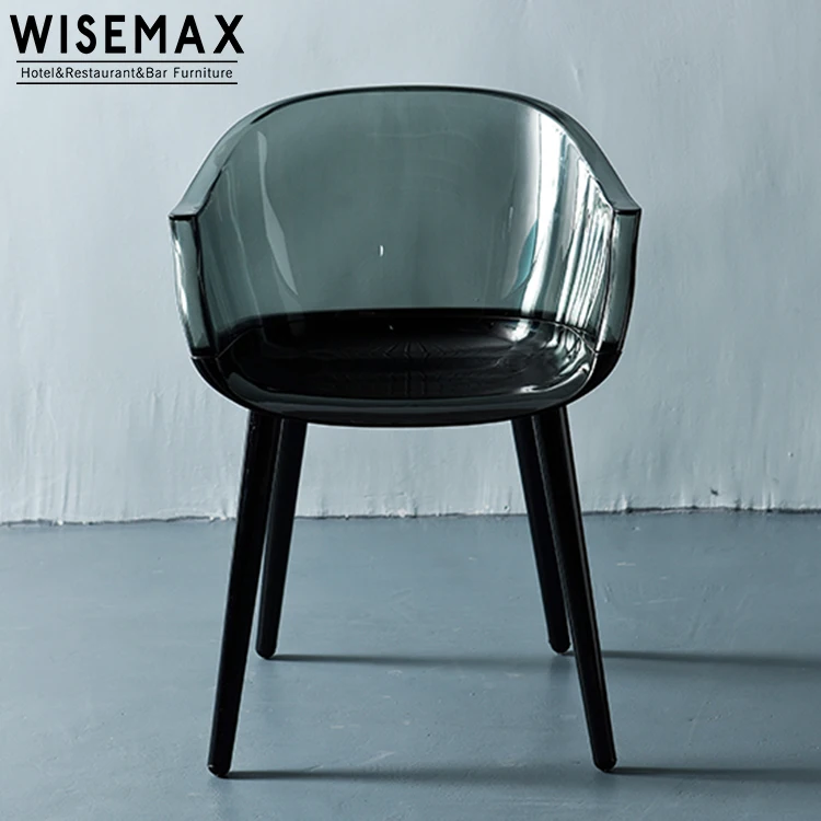 WISEAMX Modern Design Clear Acrylic Dining Chair with Armrest High Quality Plastic Restaurant Furniture for Banquet