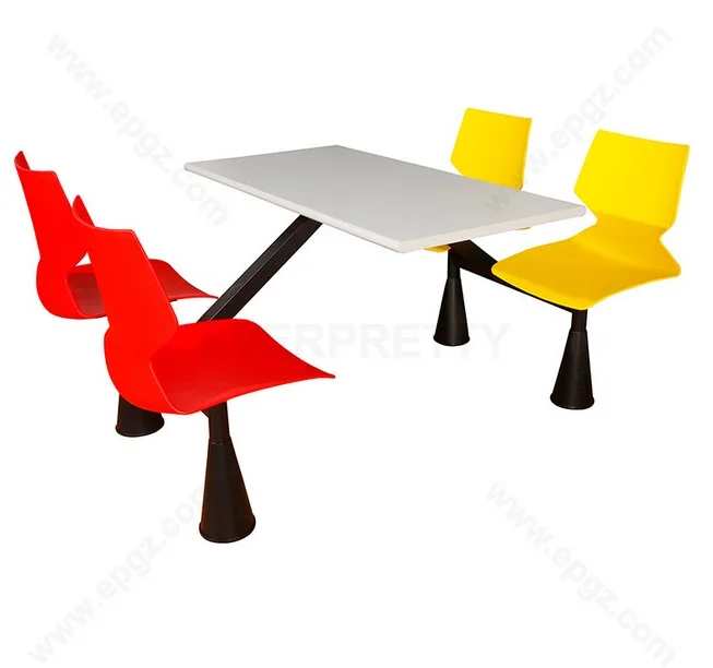 Canteen Furniture  Restaurant Table with Bench High Quality Dining Fiberglass Table and 2 Benches Catering Table for 4 People