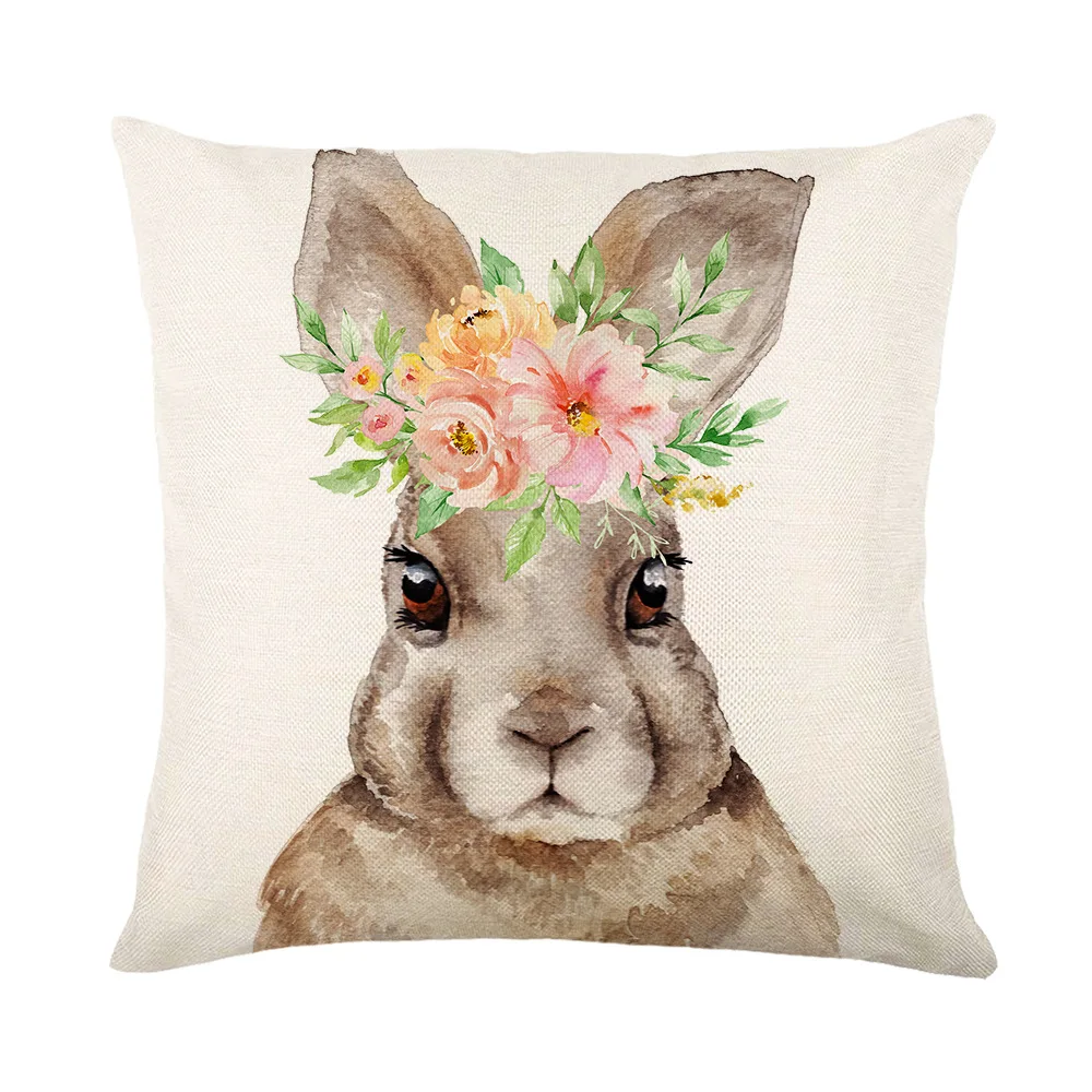 Easter Animal Rabbit Printed Linen Pillow Case Cushion Cover Sofa Home Decor