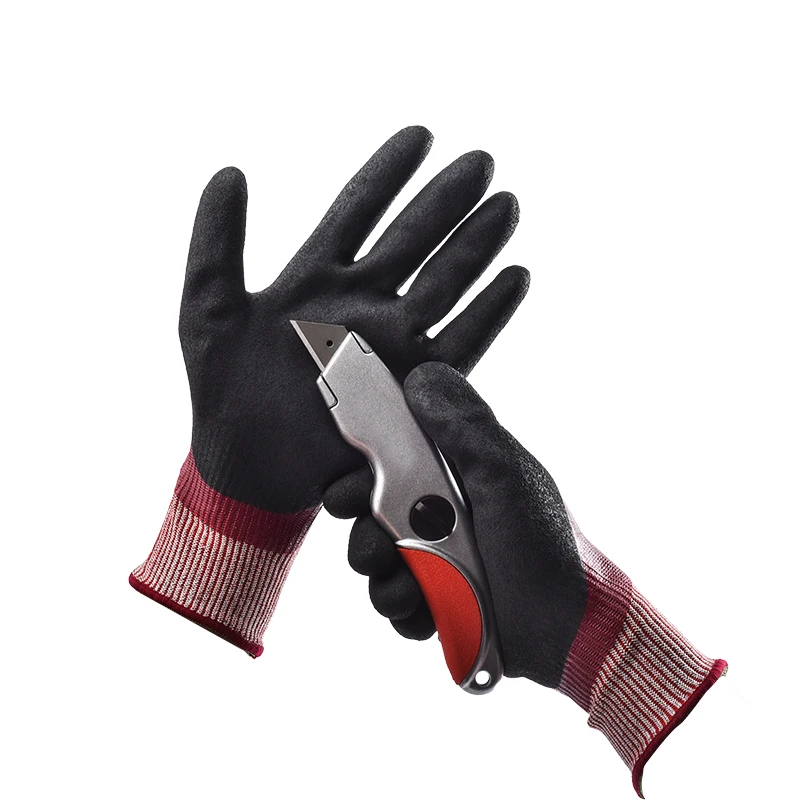 Oil Cut Work Gloves Wine Red Aramid Acrylic Mineral Fiber Nitrile Rubber Gloves