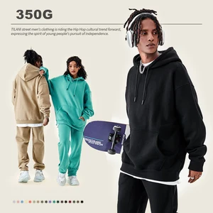 Custom logo 350G Hoodie Set Ribbed Cuffs Unisex 85% Cotton Oversized Loose Men's Sweatpants and Pullover Hoodie Set