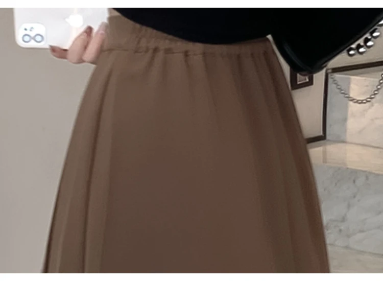 2023 frühjahr und Sommer Neue Stil mit Hemd Kaffee Farbe Plissee Halb S frauen Hohe Taille ein Wort in die Lange Half214_voghion.com