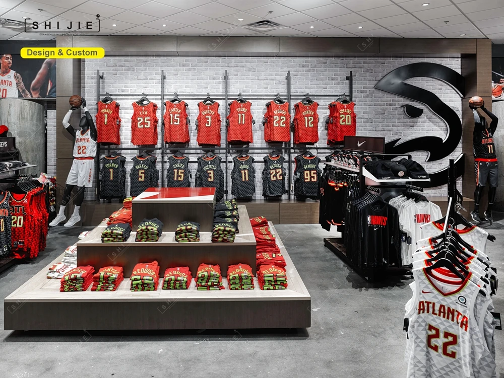 Wholesale Men Sportswear Clothes Shop Interior Design Custom Gold Store