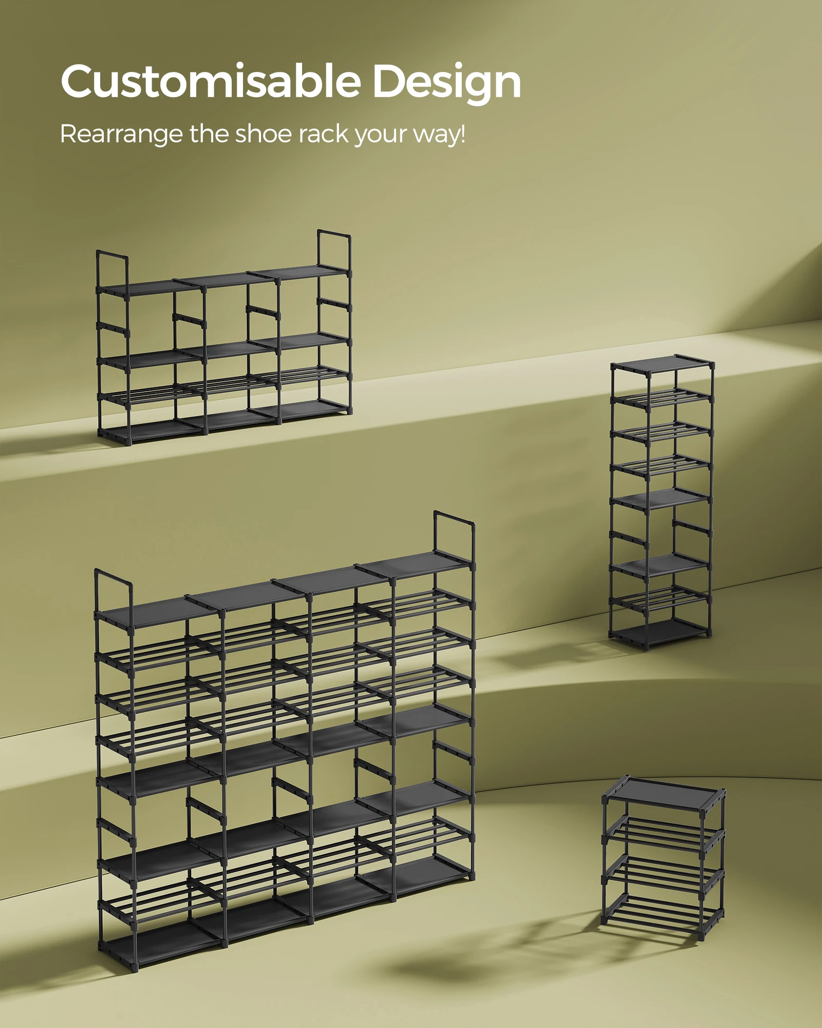 SONGMICS 8-Tier Shoe Organiser Cheap Steel Zapatero Shoe Storage Shelf Adjustable Shoe Rack for Entryway Closet Garage