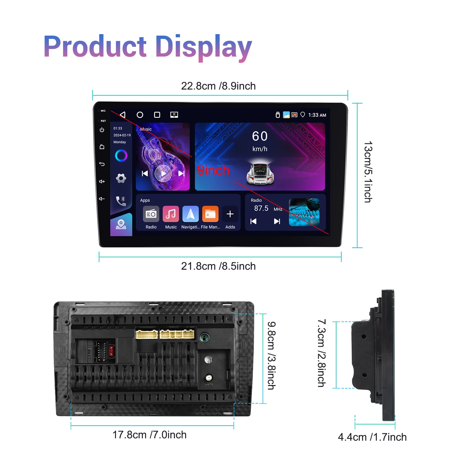 Podofo 2Din Car Stéréo avec GPS Navigation WiFi et Bluetooth, Écran Tacile 7 Pouces Double Din Stéréo Radio de Voiture Radio Support Bluetooth /Mirrorlink/SWC/FM/RDS/USB Autoradio Caméra Arrière