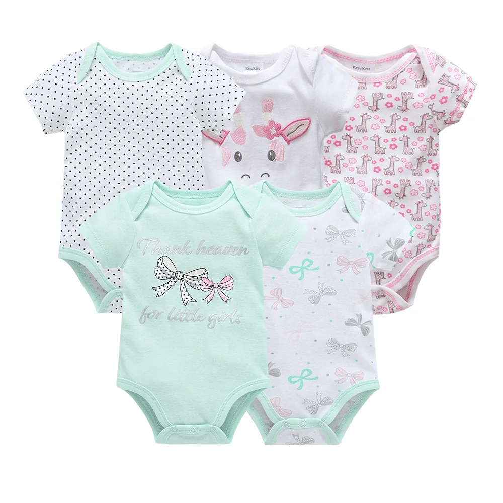 5 Pcs Pack Baby Rompers Short Sleeve Cotton Newborn Bebes Boys Girls ...