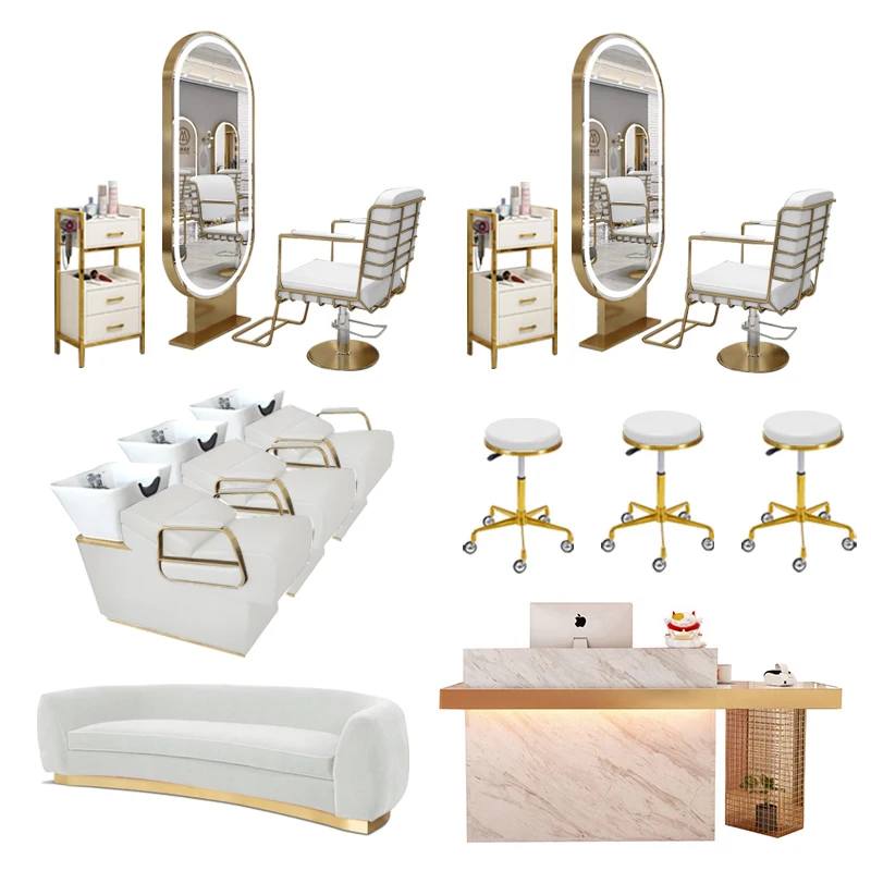 Golden White Salon Furniture Set Stylish Durable