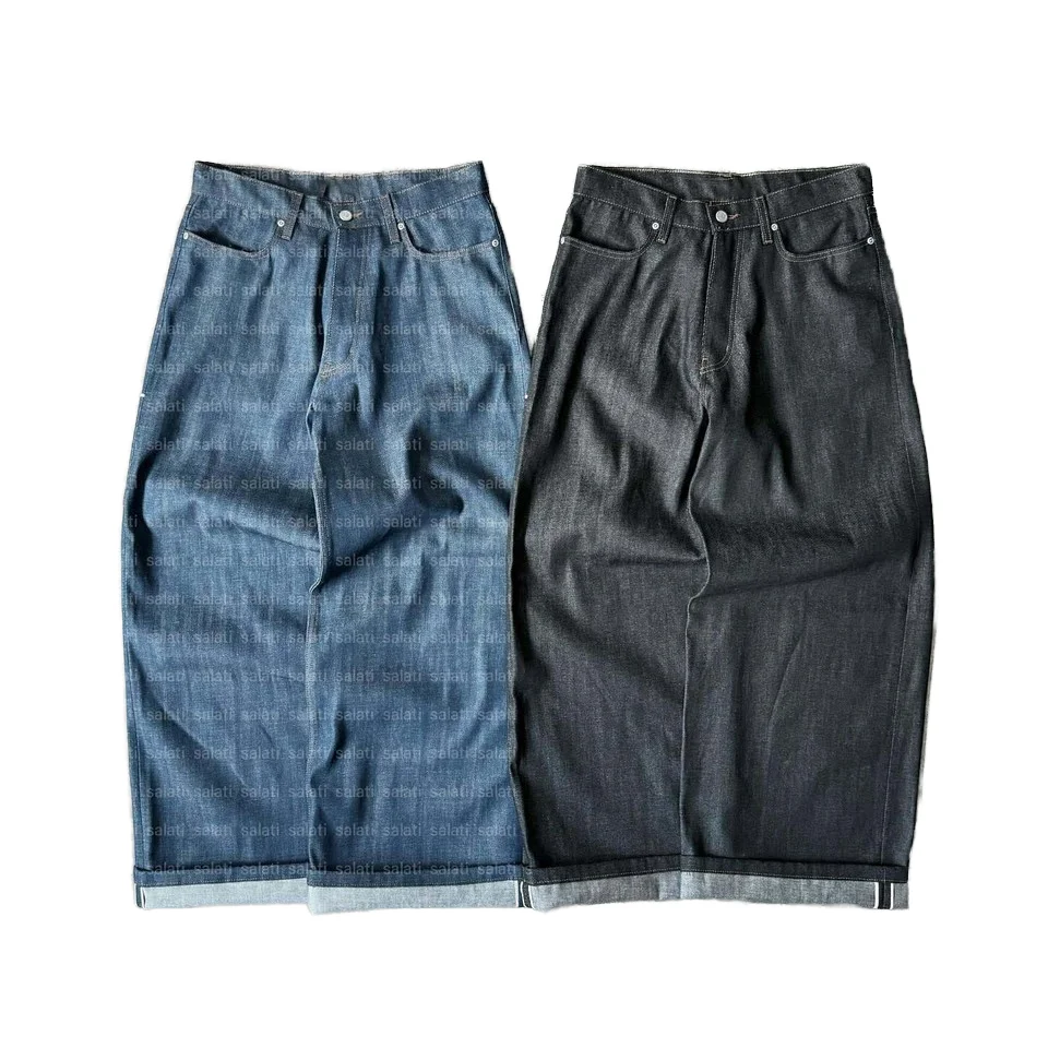 Custom Y2K Wash Embroidered Print Men's Straight Leg High Waist Vintage Japanese Raw Selvedge Denim Pants Baggy Streetwear