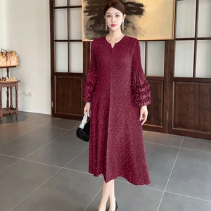 High-quality Textured Pleated Dress Manufacturer - Wholesale of Mid-length Casual Oversized Dress with Small Polka Dot Design