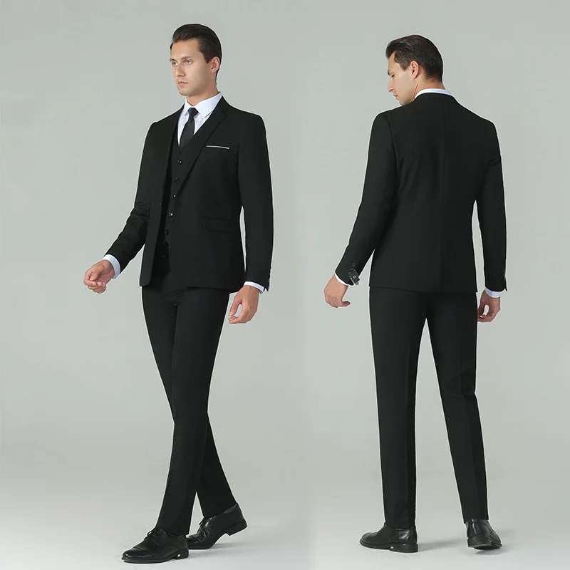 Jinteng Men's Slim Fit Three-Piece Lawyer Uniform Korean Style Suit Including Jacket Vest Shirt Trousers for Office Bank Use