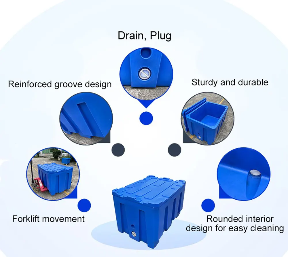 Multifunctional 500L Large Capacity Insulated Fish Cooler Pallet Container Box for Food Cans Storage