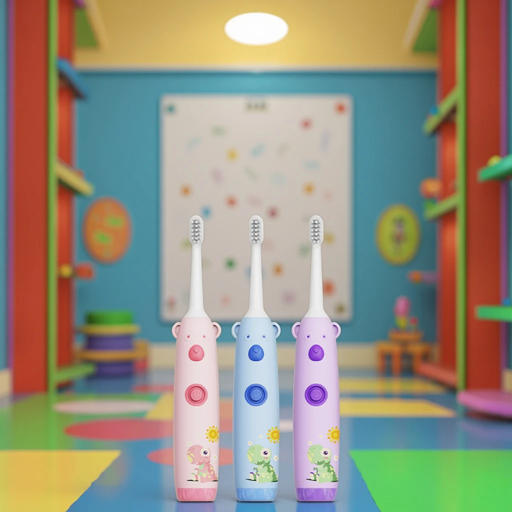 Cute Outlook Design Swift Silent Sound Wave Children Teeth Clean Electric Toothbrush with Anti slip Handle