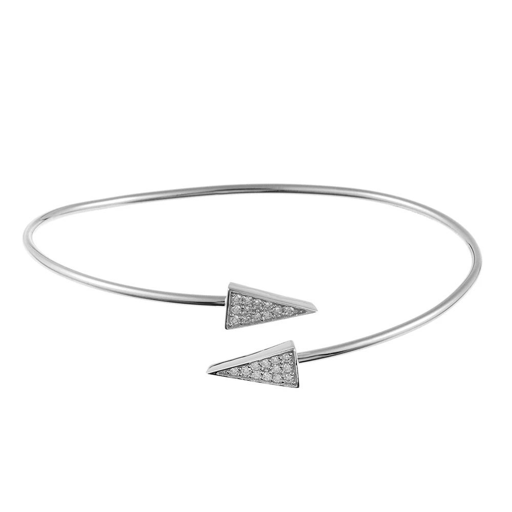 925 Silver Stretch Triangle Open Bracelet with Zircon for Parties