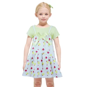Toddler Girls Vintage Summer Breathable Two Piece Dresses with Bows Children's Clothing Set