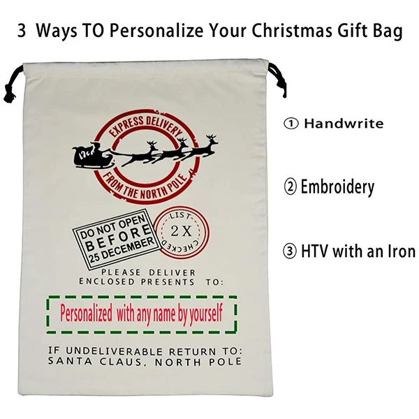 Экологичный мешок с Санта Клаусом на заказ белый большого размера со звездами Подарочная Рождественская сумка Санта-Клаусом натуральный хлопчатобумажный холст экологически чистые