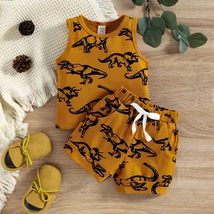 Summer Infant Baby Boys Casual Outfit Dinosaur Print Sleeveless Tank Top & Elastic Waist Shorts Sets Woolen Clothes for Kids