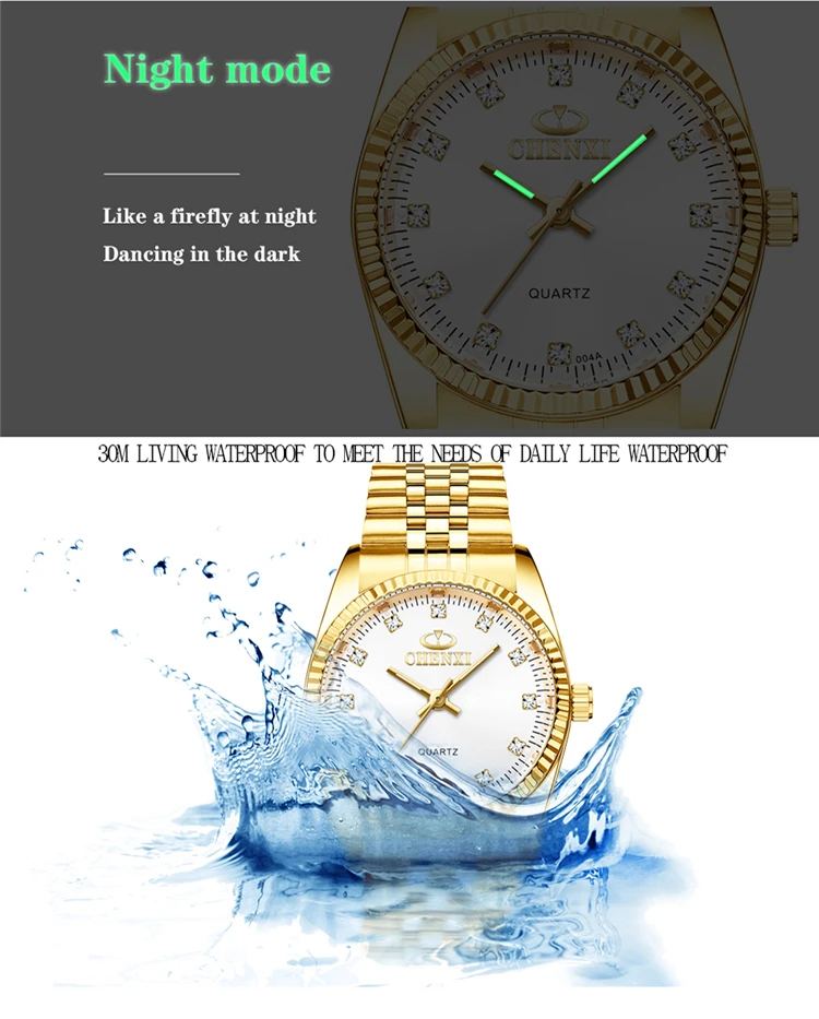 CHENXI 004 di Modo Caldo di Lusso Delle Donne Degli Uomini Della Vigilanza di Oro Blu Del Quarzo Orologio Da Polso In Acciaio Inossidabile Coppia Orologio Casual Orologi Da Uomo Orologi
