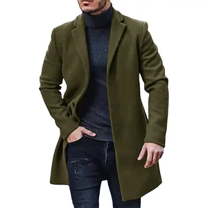 Mens Cotton Business Trench Topcoats Winter Heavyweight Warm Single Breasted Coats