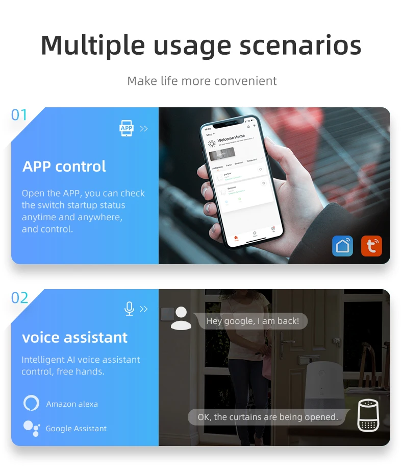 Tuya smart curtain controller smart life app control AI voice control UK standard button curtain motor switch