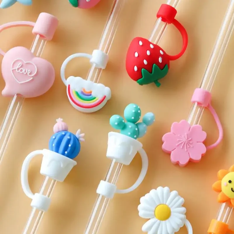 Reusable Cartoon Silicone Straw Cap Water-Absorbent and Dust-Proof with Sealed Cap Topper for 6-8mm Straw Bar Accessories