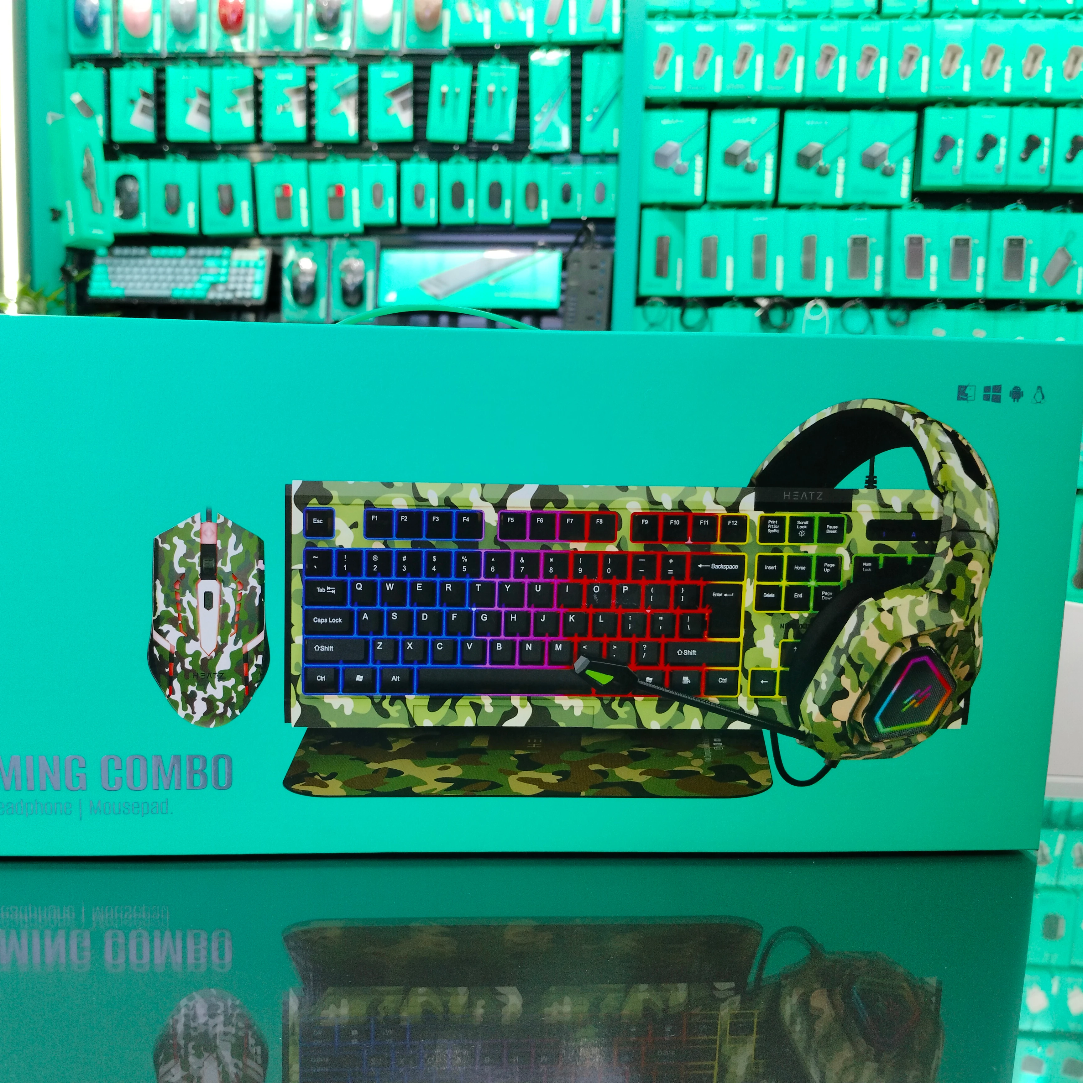 4-in-1 RGB Wired Gaming Keyboard Mouse Combo with Headset for PC