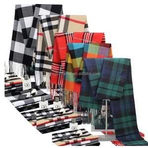 Winter Cashmere Ethnic Scarves Shawls Checked Unisex Green Red Plaid Faux Fur Wool Christmas Tassels Scarf for Women Stylish