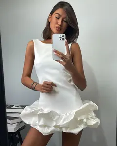 Sexy Ruffled Hem Slim Mini Vest Dress for Women O-neck Sleeveless Summer Elegant Lady Party Club Evening Dress